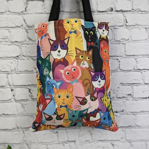 Multiple cats bright colors tote, reusable shopping bag - Picture 3 of 6